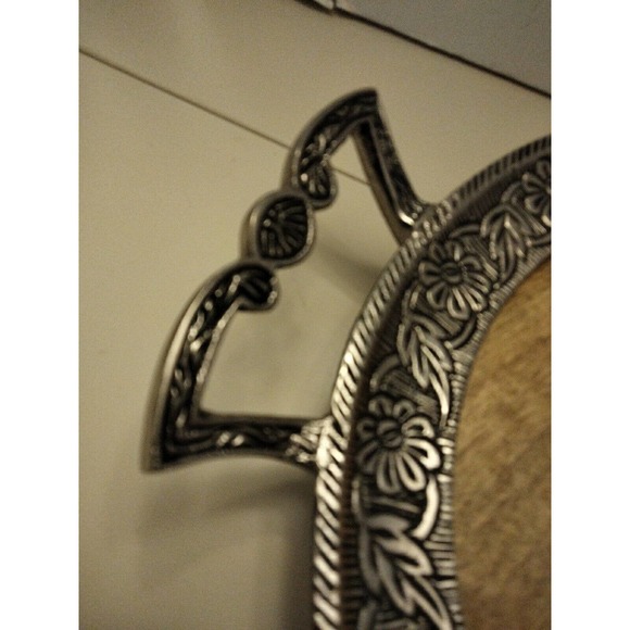 Vintage silver wood tray 14.5" With Handles Floral Pattern - Picture 3 of 6